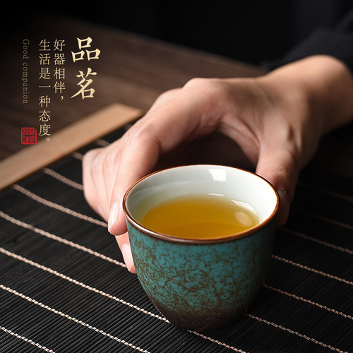 Agate green tea cup tea cup creative retro household ceramic master cup single cup kung fu tea set personal cup water cup