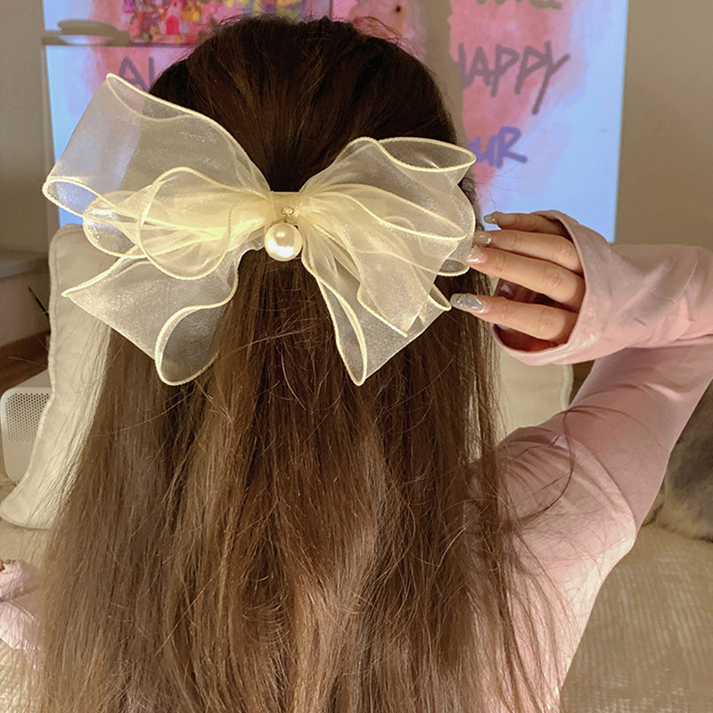 Französische Netzschleife Perlenhaarnadel Damen-Hinterkopf 2023 Neuer Federclip Hochwertiges Temperament-Haar-Accessoire_voghion.com