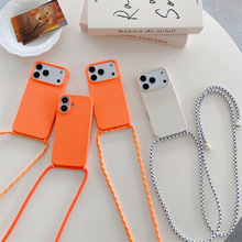 跨境新款iphone17pm手机壳磨砂肤感16防摔苹果15斜挎式挂绳保护套