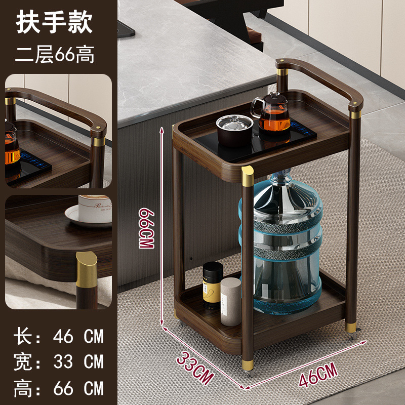 Mesa de té móvil, carrito móvil, mesa de té cuadrada ovalada redonda multicapa, varios lados de bambú, nuevo estilo chino