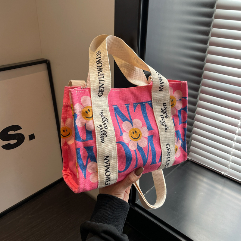 彩色Gentle Woman字母手提小方包春夏新款泰國網紅帆布單肩斜挎包