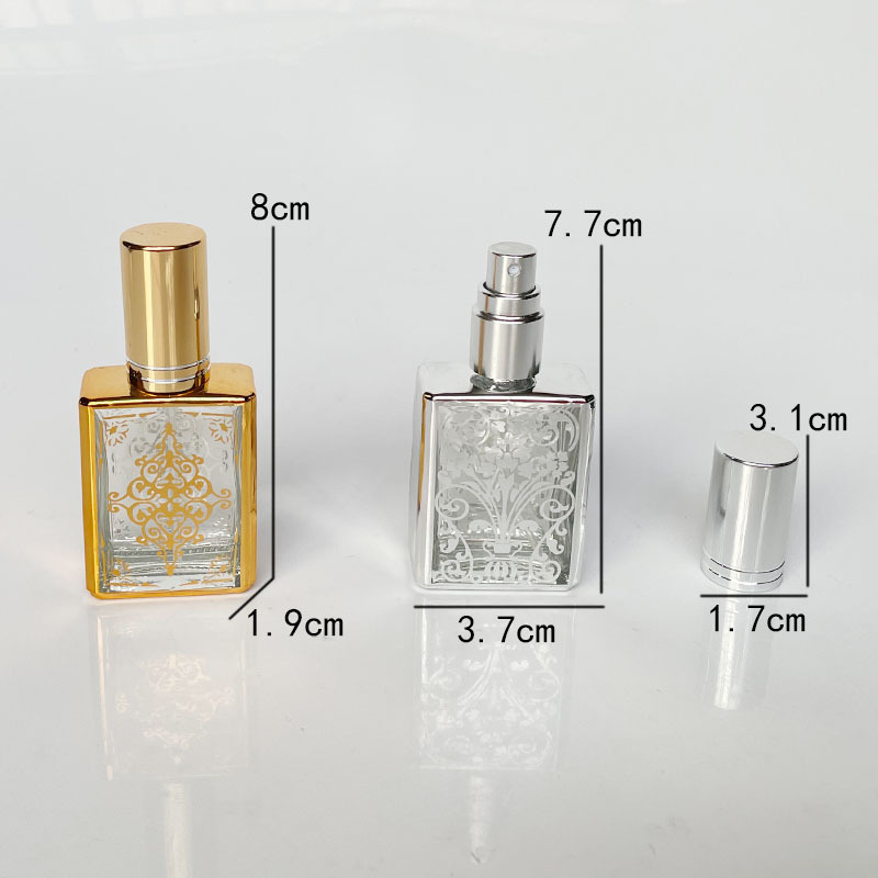 Suministro de stock B814-15ml botella de vidrio de patrón de mezcla de color de galvanoplastia de alta calidad portátil/botella de dispensación de spray de presión
