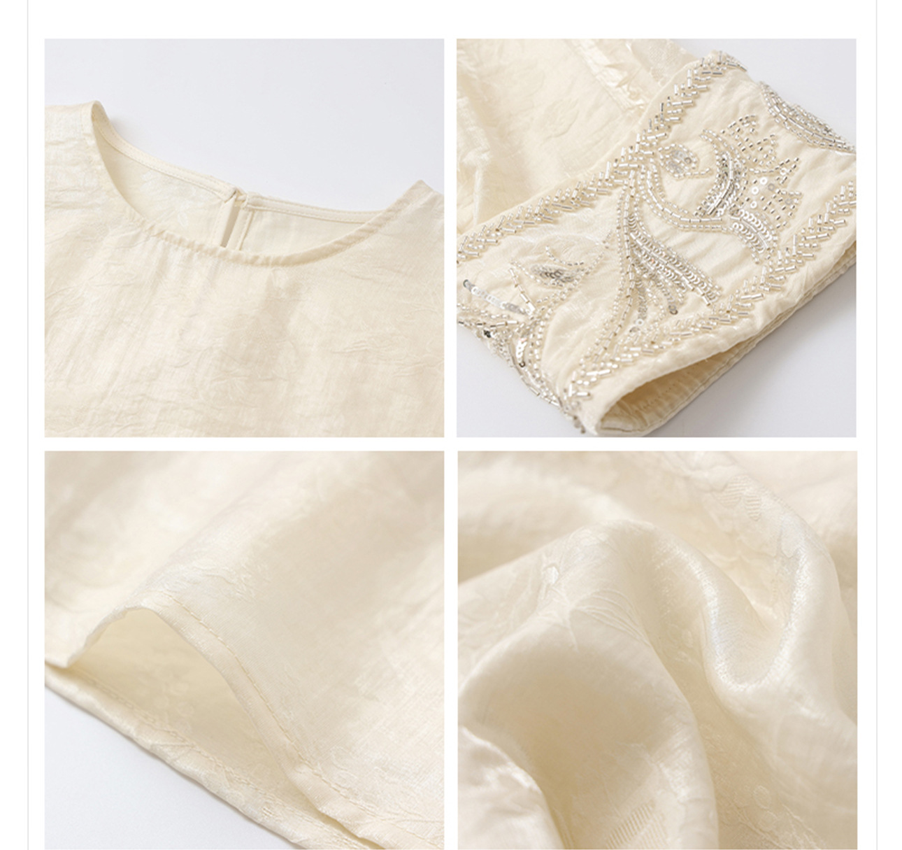 Áo sơ mi nữ dài tay phong cách Trung Hoa mới, đính cườm thêu tay, chất liệu rayon mỏng nhẹ N2071 — Màu hồng, Màu trắng be, Màu vàng nhạt chi tiết 41