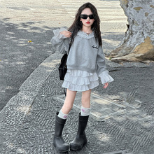 桔子虎女童韩系甜美慵懒卫衣中大童2024秋装新款洋气秋季蕾丝蛋糕