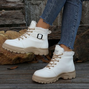 2024 New Foreign Trade Autumn and Winter Women's Warm Martin Boots fleece-lined Thickened Lace-up All-match Short Boots Shoes