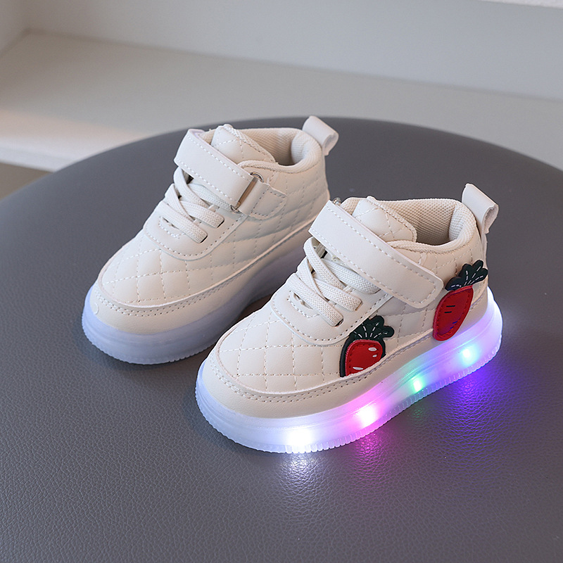 Children's Light Up Sneakers Spring Autumn Non Slip Soft Sole Strawberry Cartoon Casual Shoes For Girls 1-3 Years And Boys 2 Years_voghion.com