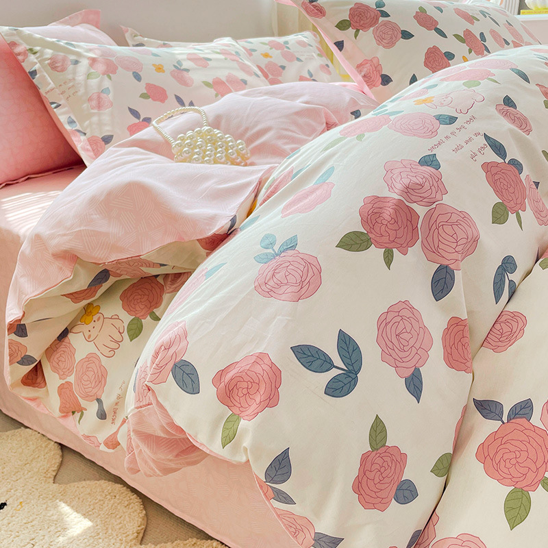 2025 nuevo traje de cuatro piezas de cama de algodón 100 ropa de cama de algodón dormitorio sábana individual funda de edredón juego de tres piezas 4