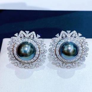 Ice and snow natural black pearl suit 10-11mm comparable to Tahiti 925 silver peacock green ring earrings