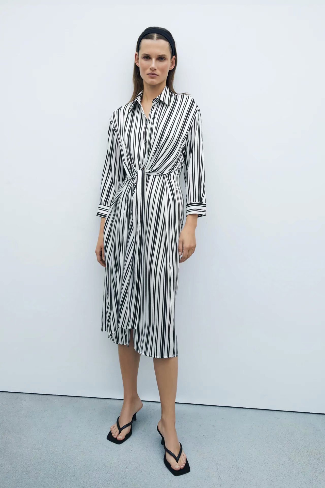 spring striped shirt long sleeve dress  NSAM36314