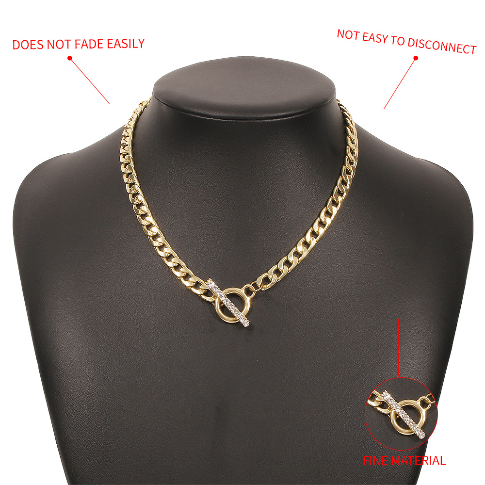 N8828 Européenne Hip Hop Punk Collier Ot Boucle Géométrique Micro-incrusté Clavicule Chaîne Rétro Personnalité Épaisse Chaîne Collier display picture 5