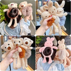 新款小熊毛絨發圈抱抱熊頭繩可愛兔子網紅扎頭髮皮筋ins發繩髮飾
