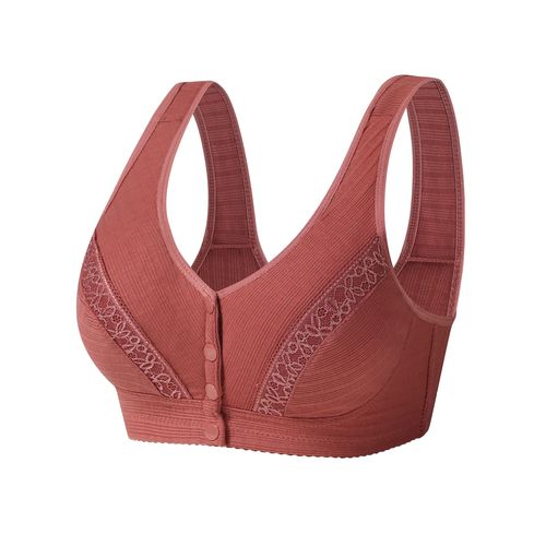 New lace front button bra, soft cotton vest style for middle-aged and elderly people, large size, no wire bra, threaded cloth