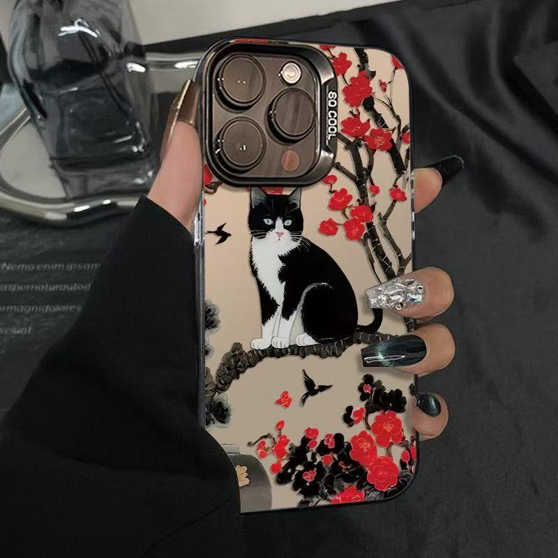 Plum Blossom Black Cat iphone16 Phone Case for Apple 15promax/14 Drop-resistant 13pro12 Personality 11xr
