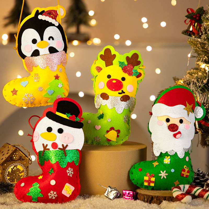 Juguetes de Navidad para niños hechos a mano DIY paquetes de materiales de medias de Navidad decoraciones de jardín de infantes