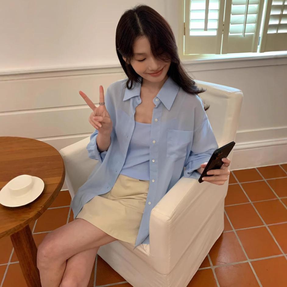 Liquidación Sin devoluciones ni cambios Camisa de manga larga para mujer con protección solar, fibra de lyocell Tencel Dopamine de verano, agradable al tacto con la piel, 8316. image 4