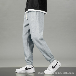 Men's sweatpants autumn and winter fleece-lined thickened warm cotton pants ankle-tied pants men's casual pants simple sports pants