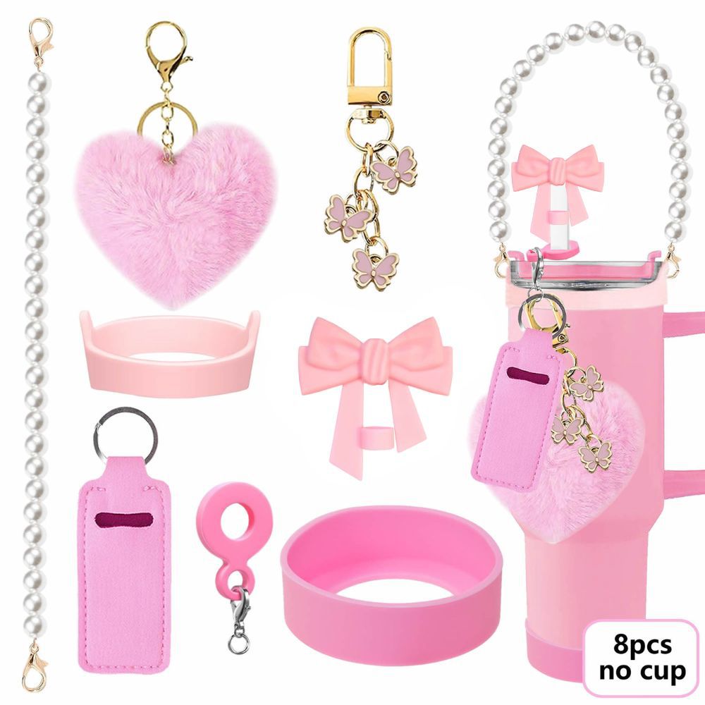 Accesorios de taza Stanley colgante de cuerda de mano flor de silicona gorra de paja de peluche colgante de taza cadena de taza de color cubierta de taza
