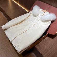 滑雪服秋冬羊绒羊毛派克大衣狐狸毛领加厚中长款连帽可拆卸大衣