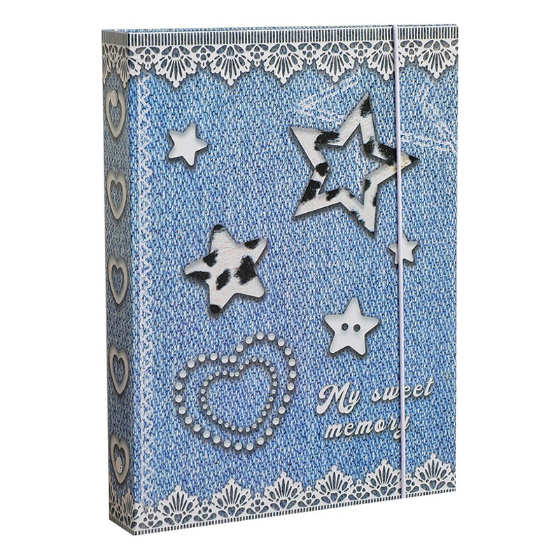 Original nostálgico hecho en casa retro patrón de tela de mezclilla A5 libro de tarjetas de hojas sueltas estudiante estuche rígido correa de tres pulgadas álbum de seis agujeros hembra