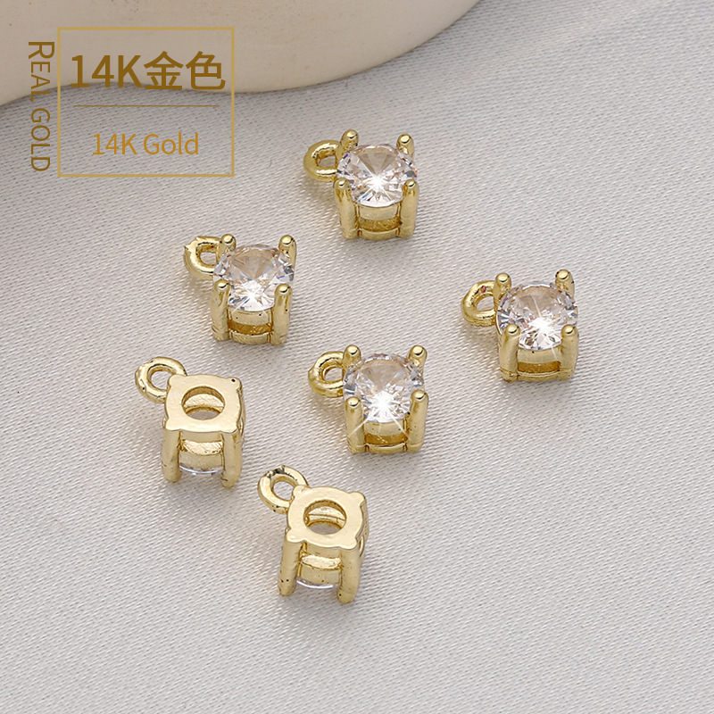 14K gold color retaining four claw inlaid round zircon small pendant diy handmade jewelry accessories ear hanging mini pendant