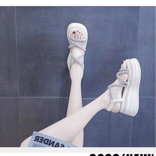2025 Summer New Thick-Soled Height-Increasing Fairy-Style Outer Wear Rhinestone Versatile Internet Celebrity Platform Wedge Roman Sandals for Women