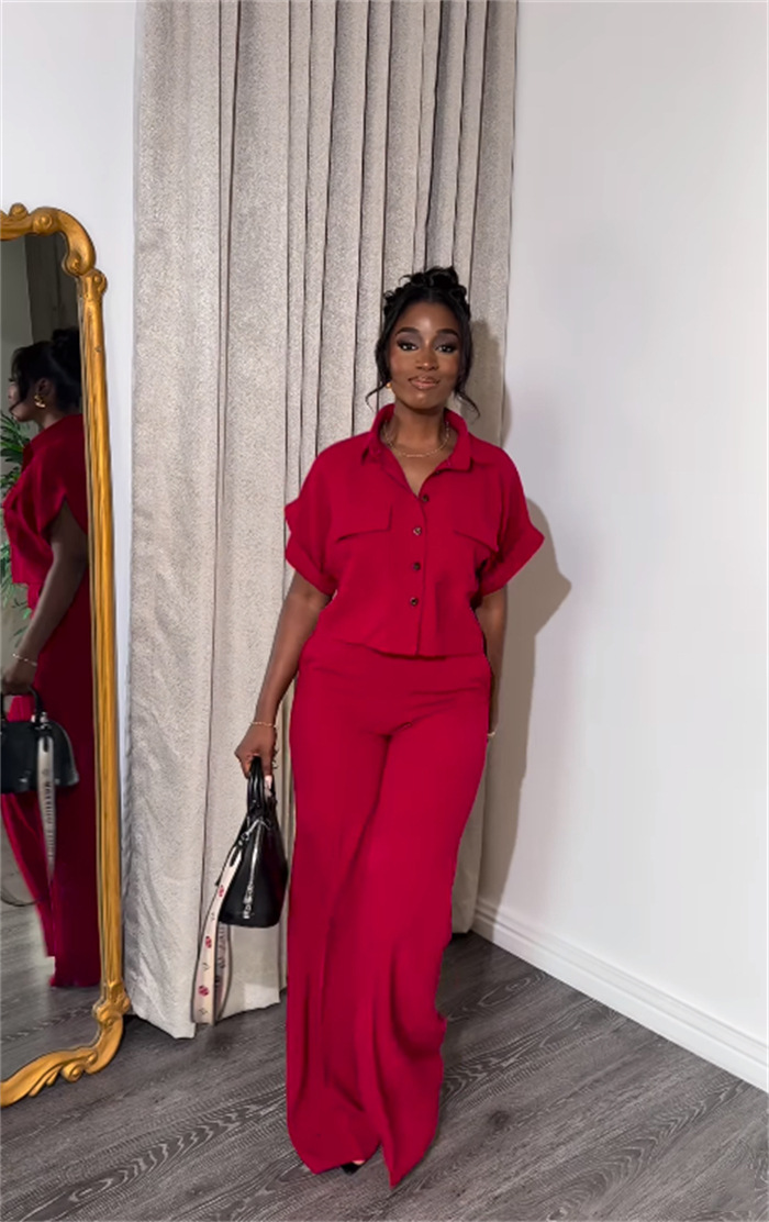 Holiday Daily Women's Casual Solid Color Polyester Button Pant Co-ord Set Pants Sets display picture 18