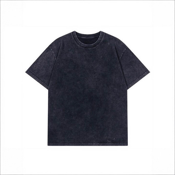 Cross-Border Exclusive Supply of Water-Washed 100% Cotton Round Neck Short-Sleeve T-Shirts, European Size, Vintage Style, Drop Shoulder, Pure Cotton T-Shirts for Men