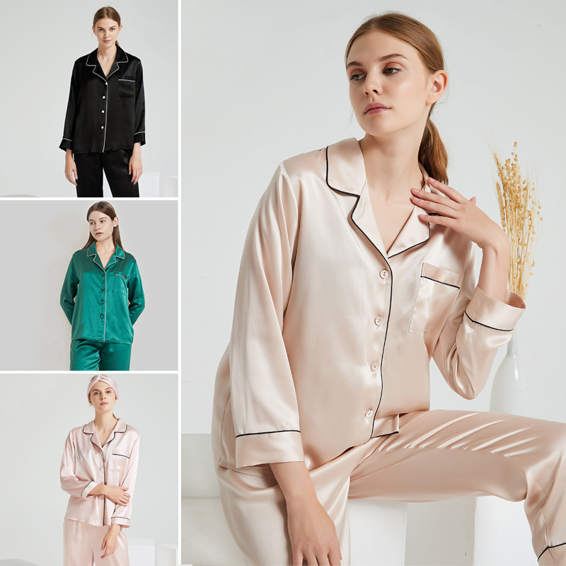 ギフト推奨蝶刺繍シルクパジャマ女性のための新しいスタイル 19 Mumi シルクホーム服桑シルクパジャマセット|undefined