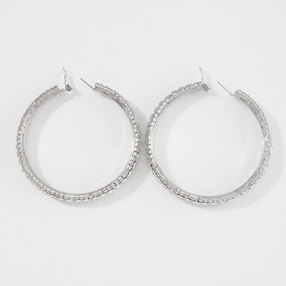 Simple Full Diamond Geometric Hoop Earrings Wholesale Nihaojewelry display picture 4