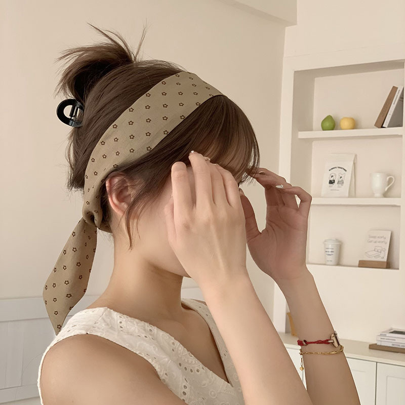 Bufanda de seda, banda larga, sensación de alto nivel, bufanda de lunares pequeños, decoración de cinta de doble capa, banda para el cabello estrecha, bolsa de atar drapeado, cinturón de cinta