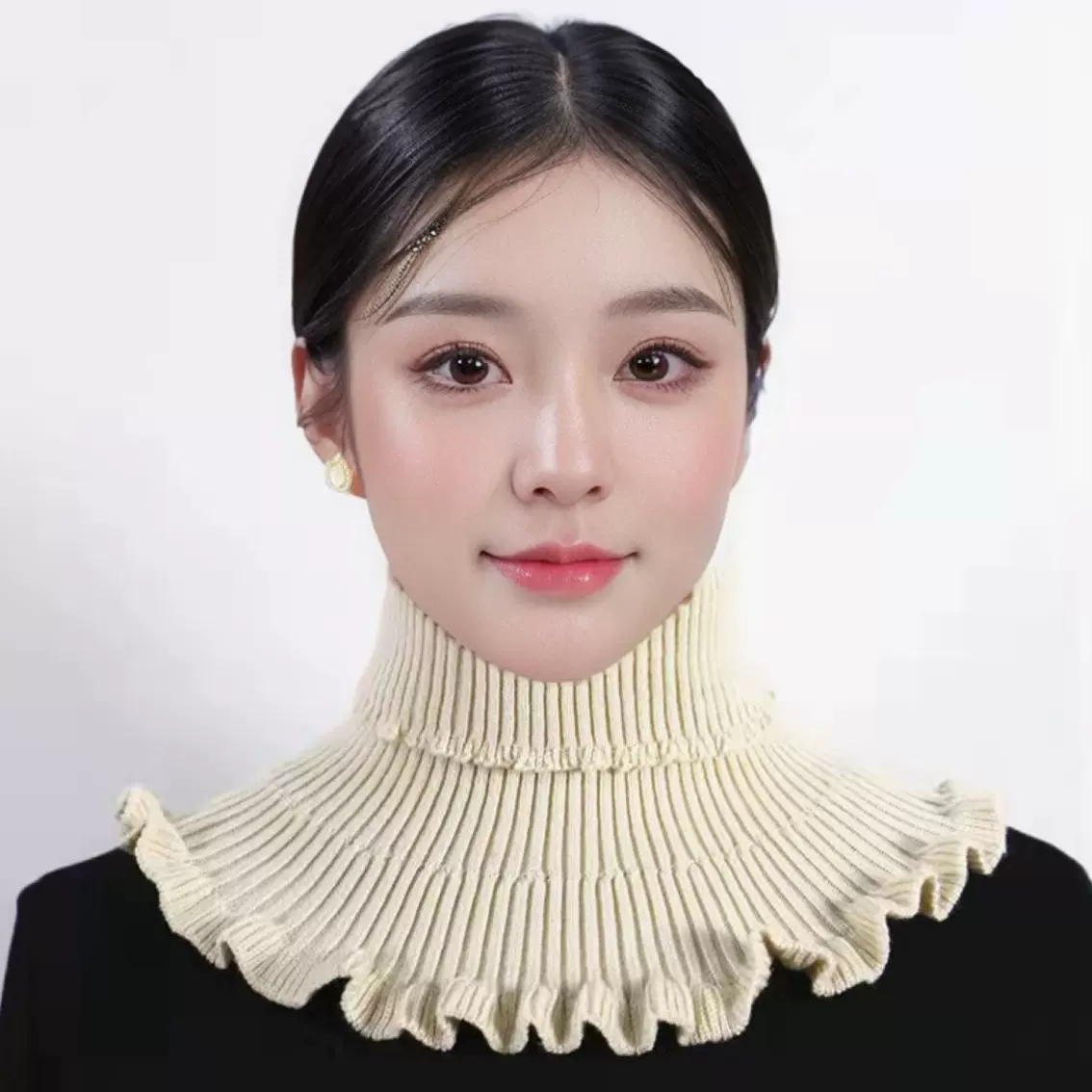 加厚毛线假领子2025新款护颈椎黑白色针织翻领围脖保暖百搭脖套