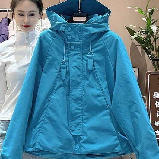 时尚连帽冲锋衣外套女款2025新款春秋薄款宽松休闲夹克风衣棒球服|undefined