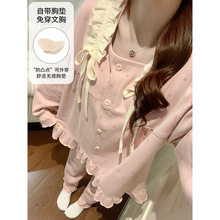 睡衣女带胸垫秋冬季新款甜美可爱公主风长袖少女舒适家居服套装