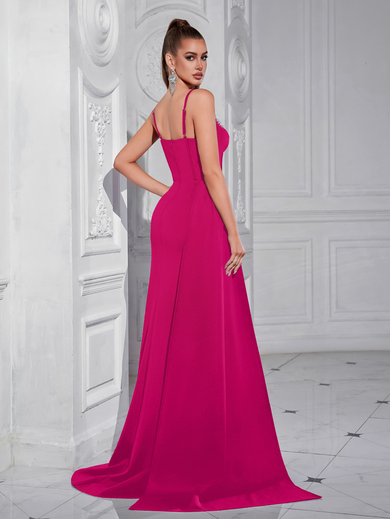 Comercio exterior Amazon vestido de estilo de mujer de alta gama estilo estilo caliente industria pesada con cuentas y diamantes elegante vestido de noche de nicho image 2