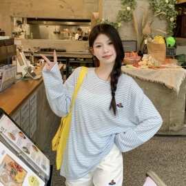 罗纹印花 条纹长袖恤女夏季薄款防晒罩衫