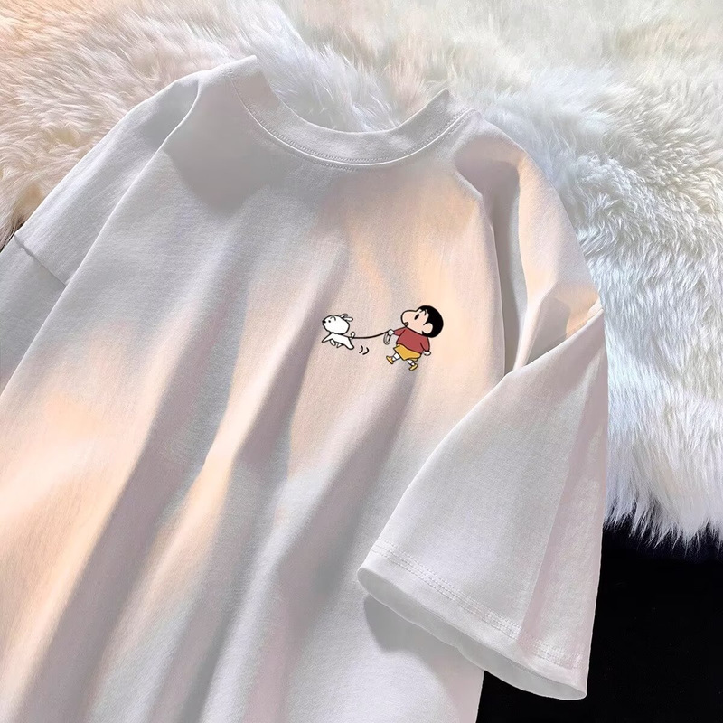 Short-Sleeved T-Shirt for Boys, Versatile Loose Summer Heavyweight T-Shirt, Crayon Shin-Chan Printed Top, Half-Sleeved