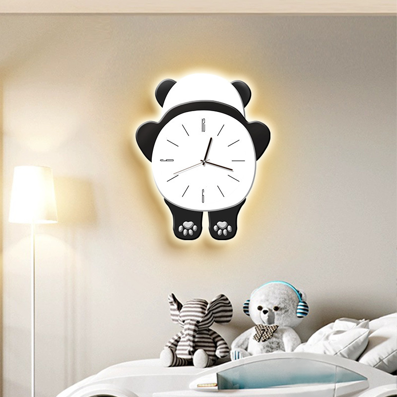 クリエイティブパンダ時計掛け時計客間家庭用ネットレッド新レストラン装飾画壁灯穴なし時計壁掛け壁