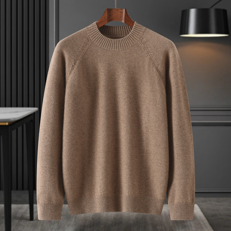 100% Pure Cashmere Knitwear Men's Casual Raglan Sleeves Round Neck Pure Color 25 Autumn and Winter New Versatile Long-Sleeved Knitwear