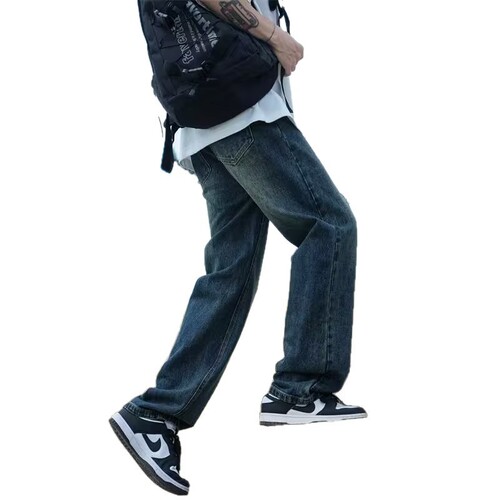 American retro jeans, men's spring and autumn, fashion brand, high street washed, wide-leg, straight, loose casual long pants, men