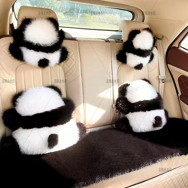 Cross-Border Imitation Long-Haired Wool Panda Pillow Car Plush Cushion Chair Cushion Internet Celebrity Angry Cute Bear