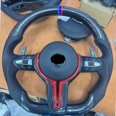 Fits BMW F10 F30 F20 Genuine Carbon Fiber with Airbag Full Leather Steering Wheel Modified D-shaped Carbon Fiber Steering Wheel (Steering wheel) - real-carbon-model-red