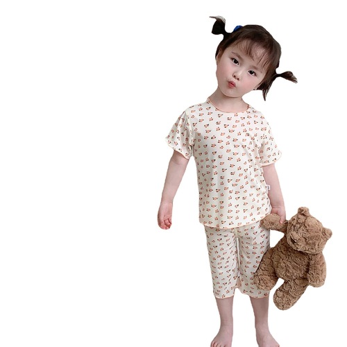 Skeleton Set Sleepwear Summer Thin Air Conditioner Suit Long Sleeve Children Ice Silk Set Spring and Autumn Base Innerwear Home Clothes