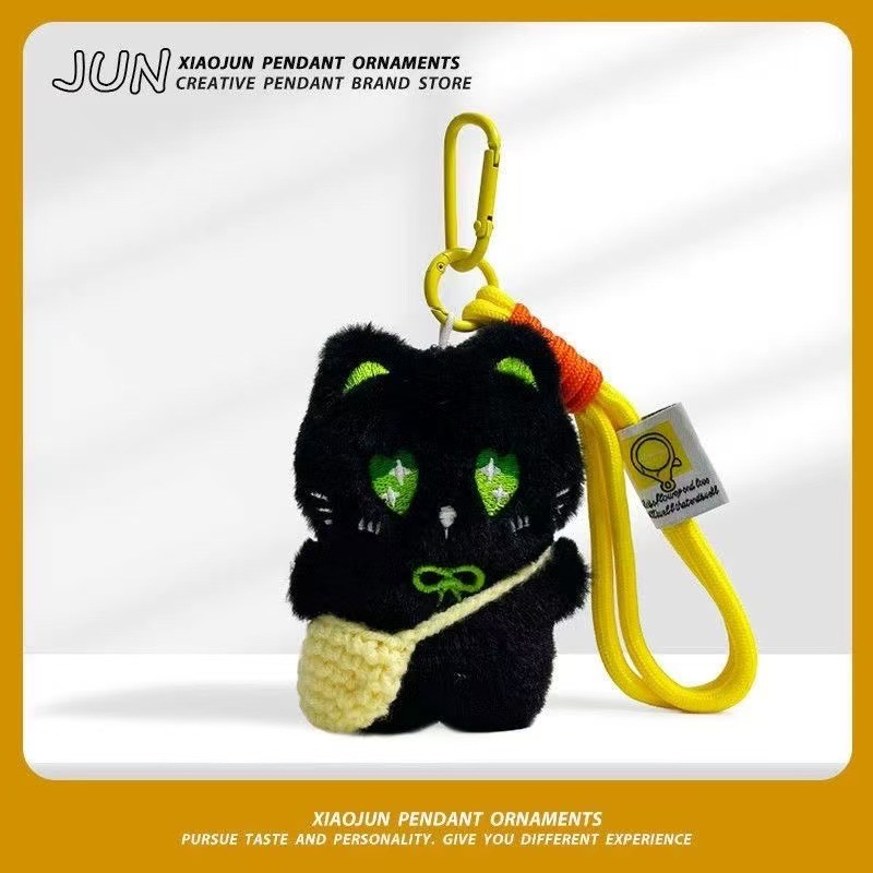 lindo felino de peluche, ojos negros grandes, muñecas, colgante, colgante, bolso, colgante, llavero chirriante diy