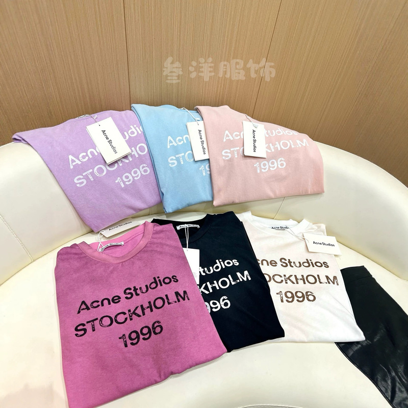 Complete with three labels, AC 1996 letter print, washed vintage distressed loose-fitting unisex long-sleeve couple's T-shirt, sun protection shirt