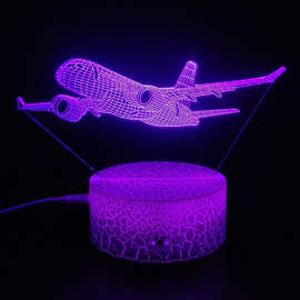 亚马逊爆款立体飞机3d小夜灯创意3C新奇特led卧室usb插电七彩台灯