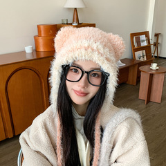 秋冬毛绒针织雷锋帽护耳百搭显脸小毛线帽保暖帽子