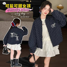 女童外套秋款2026新款儿童服装外穿中大童秋装波点棒球服夹克上衣