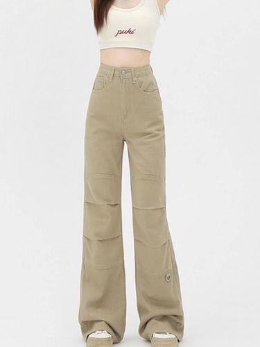 Khaki Workwear Denim Jeans for Women | Autumn New Arrival | High-Waisted, Loose-Fitting, Slimming Design | Casual & Versatile Straight-Leg Long Pants