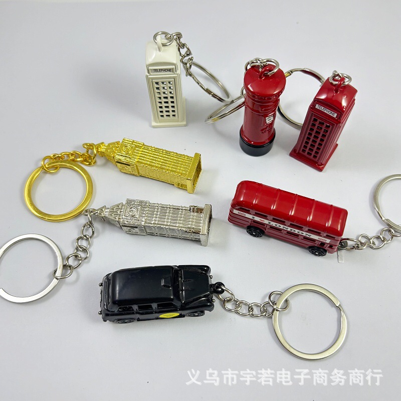 British Bus Model Keychain London Telephone Booth Keychain Red Bus Big Ben Pendant