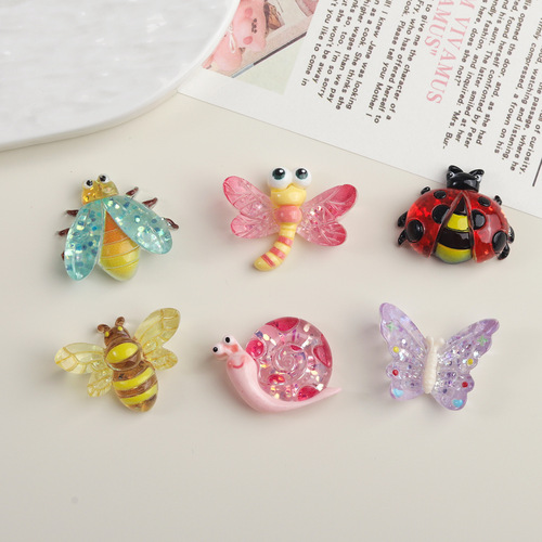 Cartoon DIY resin accessories and decorations colorful insect series cream glue hair clip phone case shoe clip keychain pendant